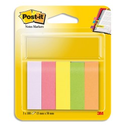 POST-IT Marque-pages POST-IT® papier (5x100) couleurs néons assortis