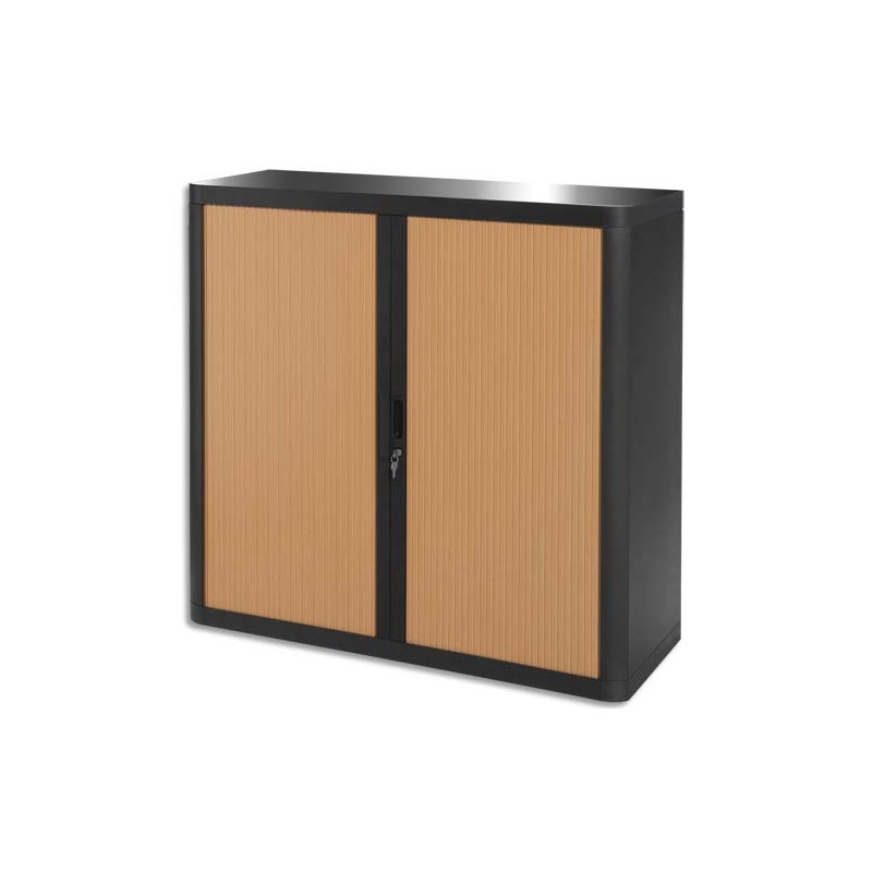 PAPERFLOW EasyOffice armoire démontable corps en PS teinté Noir Hêtre - Dimensions L110xH104xP41,5 cm