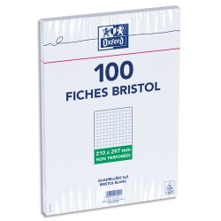 OXFORD Sachet 100 fiches bristol non perforées 210x297mm (A4) petits carreaux 5x5 Blanc