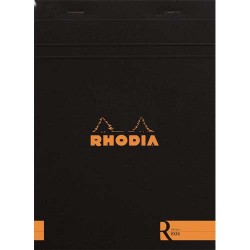 RHODIA Bloc coloR agrafé en-tête 14,8x21cm (n°16) 140 pages lignées. Couverture rembordée Noire