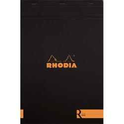 RHODIA Bloc coloR agrafé en-tête 21x29,7cm (n°18) 140 pages lignées. Couverture rembordée Noire
