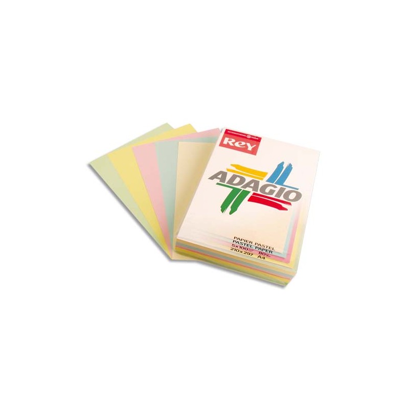 INAPA Ramette 50 feuilles x 5 teintes papier couleur pastel & vive ADAGIO assortis pastel&vifs A4 160g