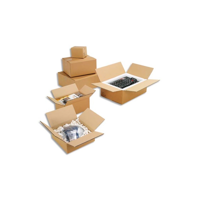 Paquet de 20 caisses américaines simple cannelure en kraft écru - Dimensions : 60 x 40 x 40 cm