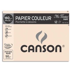 CANSON Pochette de 12 feuilles papier dessin MI-TEINTES 160g 24x32cm Noir Ref-317104
