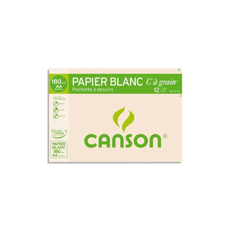 CANSON Pochette de 12 feuilles de papier dessin C A GRAIN 180g A4 Ref-27107