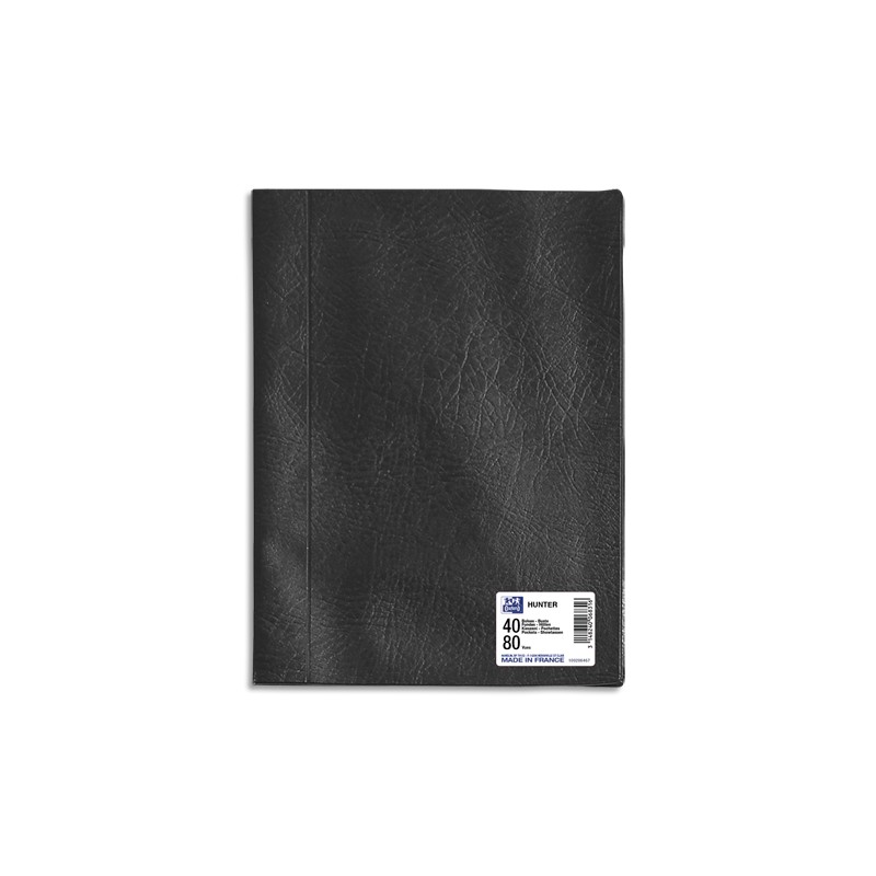 OXFORD Protège documents HUNTER 80 vues, 40 pochettes. En PVC opaque, grain aspect cuir. Coloris Noir
