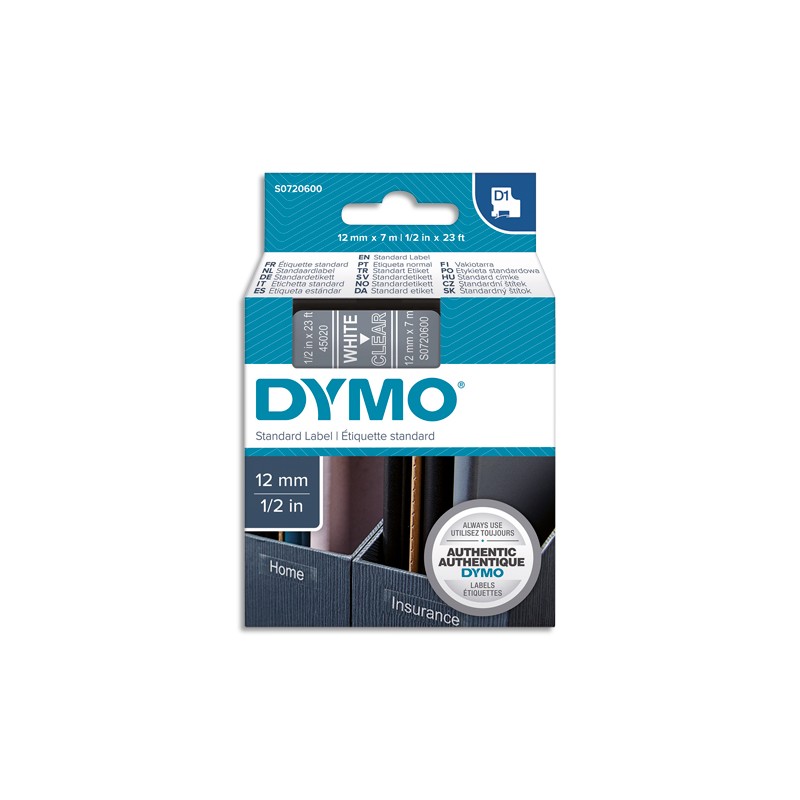 DYMO Ruban D1 poly 12mmx7m Blanc/Transparent BB1 S0720600
