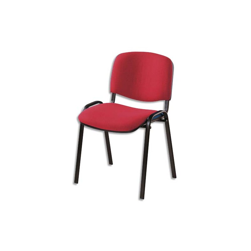 Chaise de conférence Iso Classic en tissu polyfibre Rouge, structure 4 pieds en métal époxy Noir