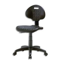 Chaise technique en PU Noire hauteur standard avec repose-pieds sur roulettes, réglable en hauteur