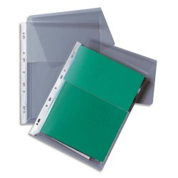 PERGAMY Sachet de 10 pochettes-plan en PVC 20/100e incolore, perforation 11 trous
