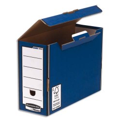 BANKERS BOX Boîte archives PRESTO dos 12,7cm, montage automatique, carton recyclé Blanc/Bleu
