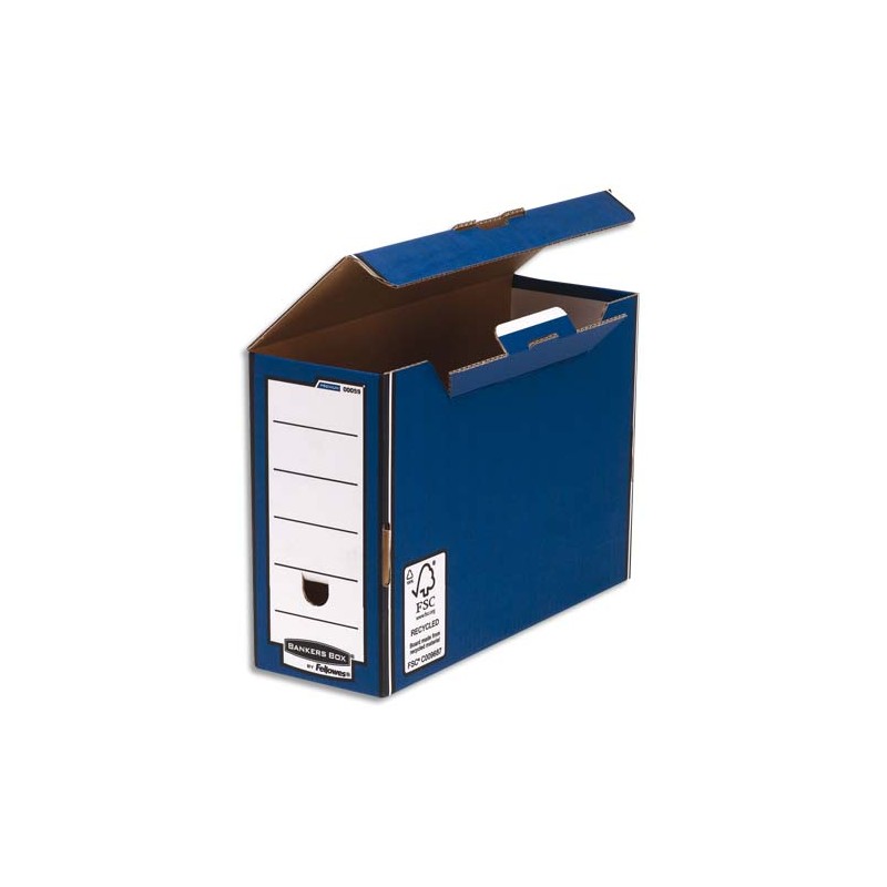 BANKERS BOX Boîte archives PRESTO dos 12,7cm, montage automatique, carton recyclé Blanc/Bleu