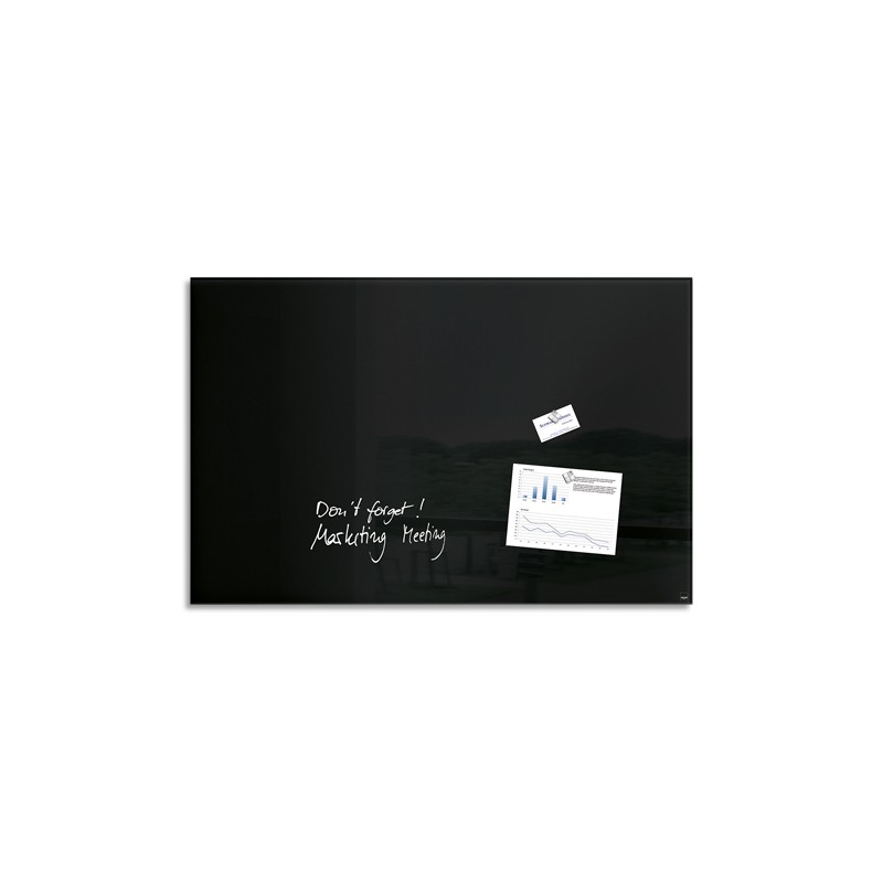 SIGEL Tableau en verre Noir, magnétique, 2 aimants et fixation fournis, Format : L100 x H65 cm