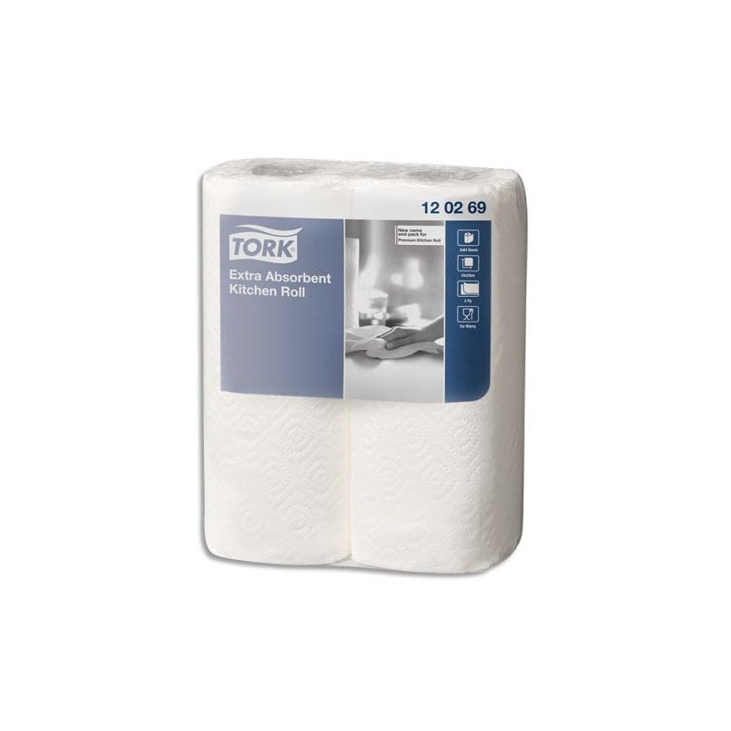 TORK Paquet de 2 rouleaux Essuie-tout Premium Extra absorbant gaufré 2 plis 64 formats 23 x 24 cm