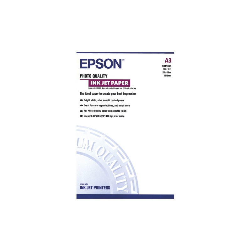 EPSON Boîte de 100 feuilles de papier couché format A3 référence C13S041068.