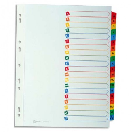 AVERY Répertoire alphabétique 20 touches. En carte Blanche, onglets plastifiés de couleur. Format A4.
