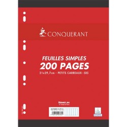 CONQUERANT C7 Feuillets mobiles 21x29,7cm 200 pages petits carreaux Blancs 90g. Sous sachet