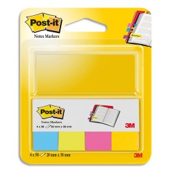 POST-IT 4 blos de 50 marque-pages format 20x38mm coloris assortis