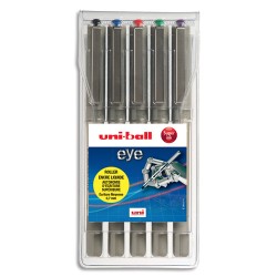 UNI-BALL Pochette de 5 stylos feutre à bille pointe métal fine assortis