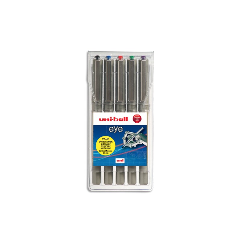 UNI-BALL Pochette de 5 stylos feutre à bille pointe métal fine assortis