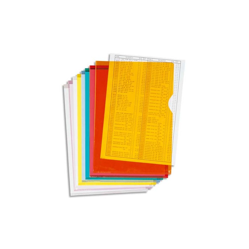 EXACOMPTA Boîte de 100 pochettes coin en PVC 14/100 ème. Coloris assortis.