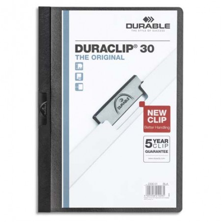 DURABLE Chemise de présentation Duraclip 30 à clip, couverture transparente - 1-30 feuilles A4 - Noir