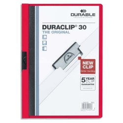 DURABLE Chemise de présentation Duraclip 30 à clip, couverture transparente - 1-30 feuilles A4 - Rouge
