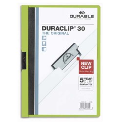 DURABLE Chemise de présentation Duraclip 30 à clip, couverture transparente - 1-30 feuilles A4 - Vert