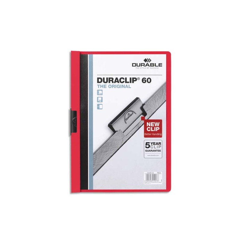 DURABLE Chemise de présentation Duraclip 60 à clip, couverture transparente - 1-60 feuilles A4 - Rouge