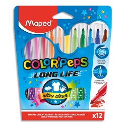 MAPED Pochette 12 feutres de coloriage COLOR'PEPS pointe moyenne. Coloris assortis