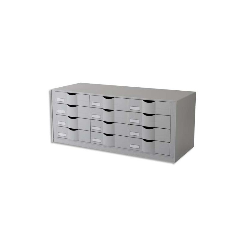 PAPERFLOW Bloc classeur à 12 tiroirs pour documents 24 x 32 cm - Dimensions L81,3 x H32,9 x P34,2 cm Gris
