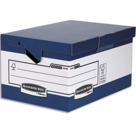 BANKERS BOX Conteneur Maxi HEAVY DUTY. Montage automatique. Carton Blanc/Bleu.