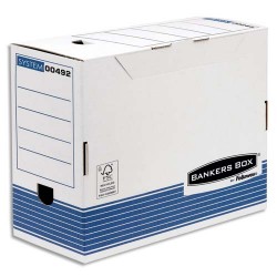 BANKERS BOX Boîte archives dos 15cm SYSTEM, montage automatique, carton recyclé Blanc/Bleu