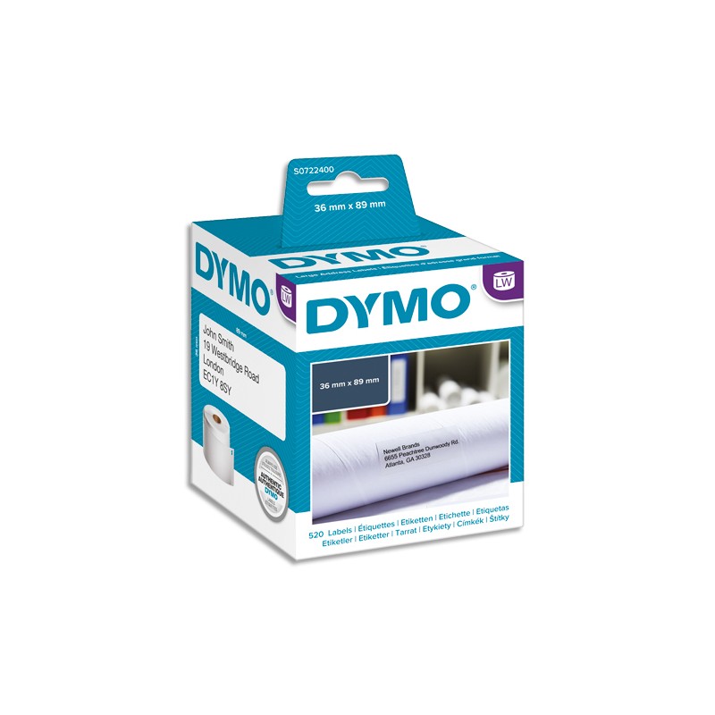 DYMO Pack de 2 rouleaux de 260 étiquettes adresse adhésif permanent 36x89mm S0722400