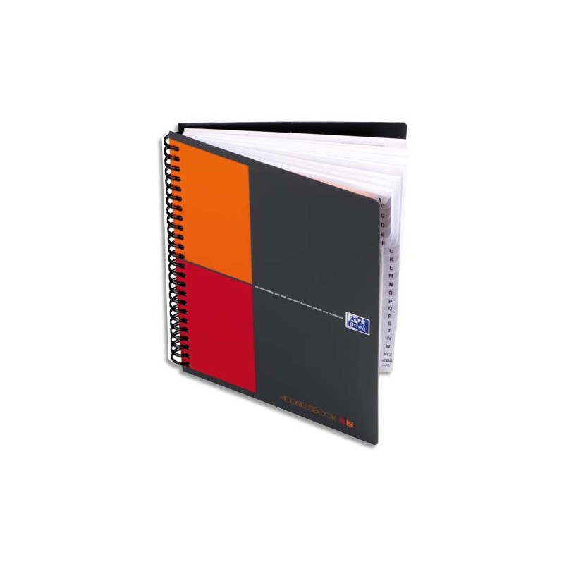 OXFORD Cahier ADRESSBOOK spirales 144 pages 80g réglure bi-colore 17x21cm Couverture polypro Gris