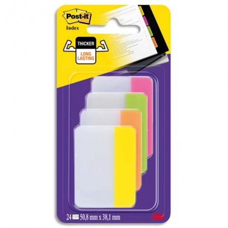 POST-IT Blister de 4 x 6 marque-pages rigides, coloris assortis (Rose, Vert, Orange, Jaune)