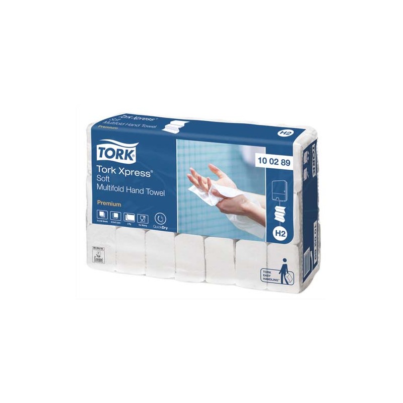 TORK Colis de 21 paquets d'Essuie-mains Premium XPress+ 2 plis en Z 150 formats : 21 x 25,5 cm Blanc