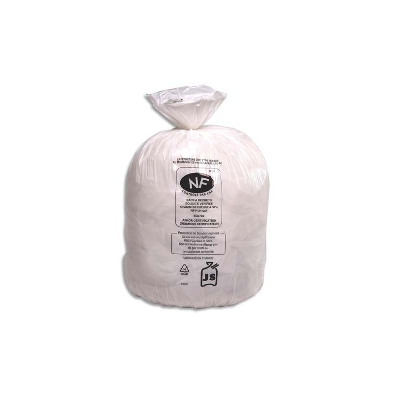 Boîte de 500 sacs poubelles Blancs top qualité 50 litres 22 microns
