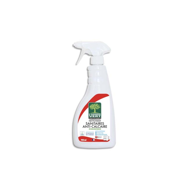 L'ARBRE VERT Spray 740ml Nettoyant détartrant sanitaires anti-calcaire PH3 contact alimentaire