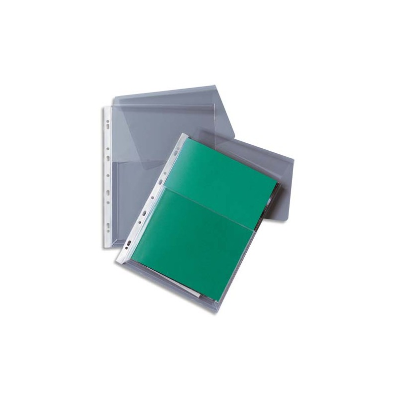 Paquet de 10 pochettes-plan à rabat en PVC 19/100e incolore, perforation 11 trous