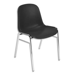 Chaise Coque Beta Noire sans accroche, piètement en acier chromé, empilable 40 x 40 cm, hauteur 81cm