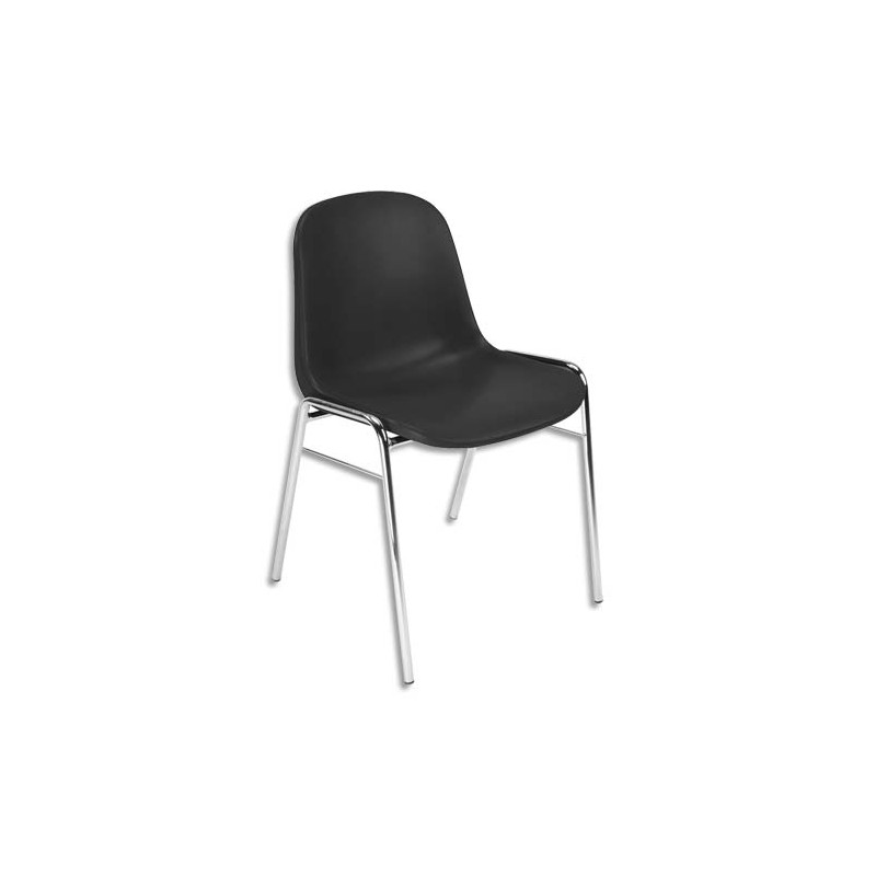 Chaise Coque Beta Noire sans accroche, piètement en acier chromé, empilable 40 x 40 cm, hauteur 81cm