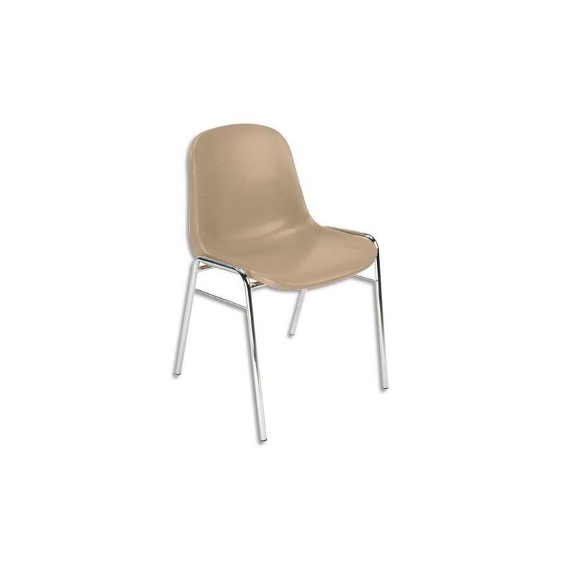 Chaise Coque Beta Beige sans accroche, piètement en acier chromé, empilable 40 x 40 cm, hauteur 81cm