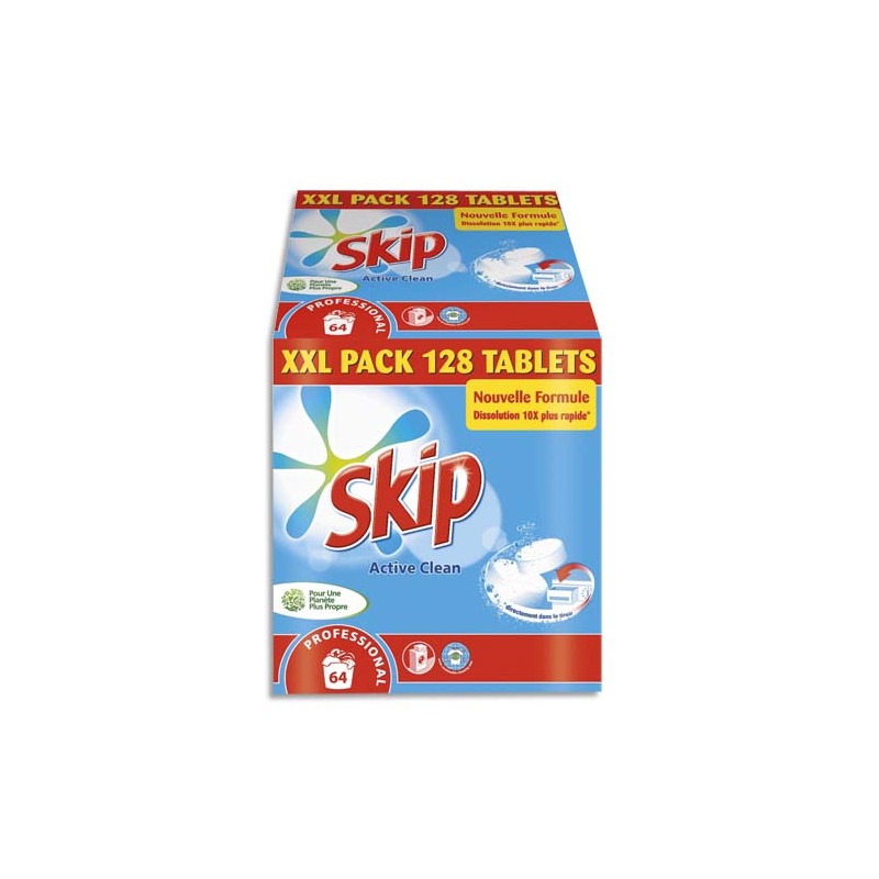 SKIP Pack XXL 128 Tablettes de lessive Active Clean, dissolution rapide