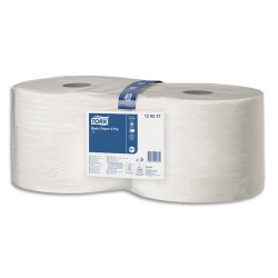 TORK Lot de 2 Bobines papier d'essuyage Basic W1 510 mètres, 2 plis, Format prédécoupé 23,5 x 34 cm Blanc