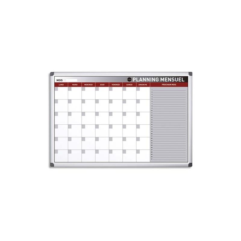 BI-OFFICE Planning Mensuel perpétuel Blanc magnétique effaçable à sec, cadre aluminium L90 x H60 cm