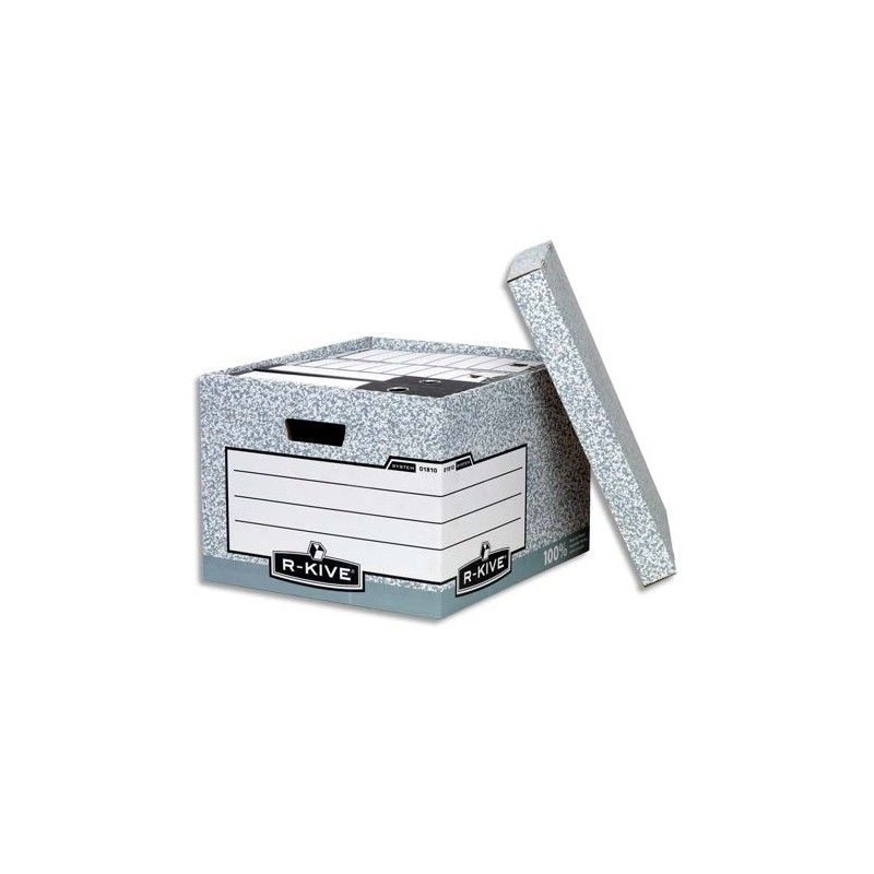 BANKERS BOX Caisse XL L38xh28,7xp43cm, montage automatique, carton recyclé Gris/Blanc