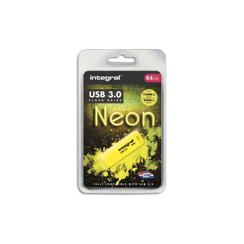 INTEGRAL Clé USB 3.0 Neon 64Go Jaune INFD64GoNEONYL3.0