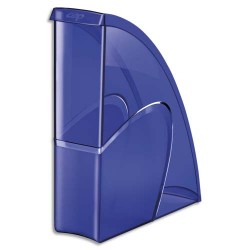 CEP Porte-revues HAPPY en polystyrène translucide - Dimensions H31 x P27 cm, dos 8,5cm. Coloris Bleu