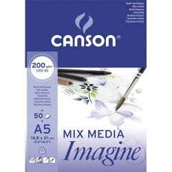 CANSON Bloc de 50 feuilles de papier dessin IMAGINE 200g A5 Blanc